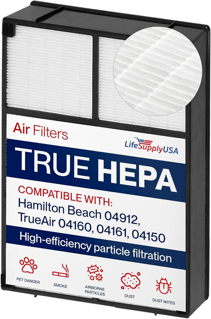 04912 True HEPA Filter Replacement Compatible with Hamilton Beach TrueAir Air Purifier Models 04160, 04161, 04150 by LifeSupplyUSA
