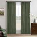 Green Pleated Linen Curtains 96 Inches Long for Living Room 2 Panel Set Semi Sheer Light Filtering Pinch Pleat with Rings Hooks Drapes Farmhouse Rustic Olive Green Curtain Bedroom Window W50xL96