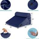 Bedluxe 3Pcs Orthopedic Bed Wedge Pillow Set, Foam Wedge Pillow Post Surgery for Back, Leg and Knee Support, Adjustable 9&12 Inch Folding Triangle Pillow for Sleeping, Acid Reflux, Snoring, Navy, Adjustable 9&12 Inch + 1 Head Pillow