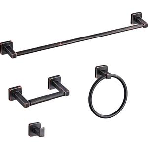 Bathroom Hardware Set 4 Pieces,Oil Rubbed Bronze Bathroom Accessories Set Stainless Steel Wall Mounted, Hand Towel Bar, Towel Ring, Robe Towel Hooks,Toilet Paper Holder,Towel Bar Set, 23.6 Inch
