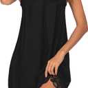 Ekouaer Women's Nightgown V-neck Chemise Sleepwear Lace Nightwear Soft Lingerie for Women (Black, XXL)