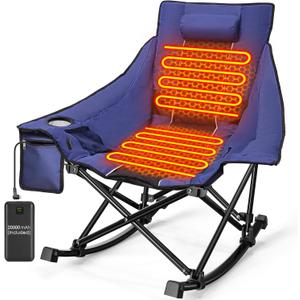 Slendor Oversized Heated Camping Chair with 2000mAh Battery, Padded & Pillow Heated Rocking Chair, 3 Adjustable Heat Settings Camping Rocker Chair for Easy Setup and Foldable Storage (Blue)