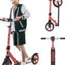 Kick Scooter for Ages 6+,Kid, Teens & Adults. Max Load 240 LBS. Foldable, Lightweight, 8IN Big Wheels for Kids, Teen and Adults, 4 Adjustable Levels. Bearing ABEC9 (Red)