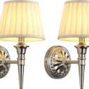 KDG Cordless Wall Sconces Set of 2, Small Wireless 5200mAh Rechargeable Battery Fabric LED Wall Lamps, Portables Lightings for Wall Painting, Living Room, Bedroom, Hallway, Gifts, Night Light (Nickel)