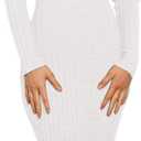 MEROKEETY Women's 2024 Ribbed Long Sleeve Sweater Dress High Neck Slim Fit Knitted Midi Dress (Large, White)