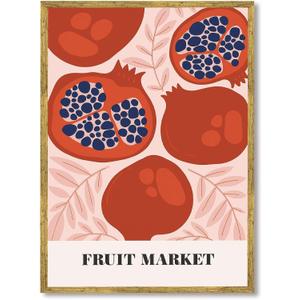 Framed Pomegranate Fruit Market Poster Canvas Print Art Boho Trendy Painting Wall Art Pictures Home DecorDecoration for KitchenLiving Room Wall Decoration Art Print (Gold Framed)