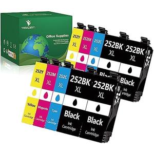 252XL Ink Cartridges Remanufactured Replacement for Epson 252XL 252 XL Ink Cartridges Combo Pack (10 Pack) for Workforce WF-3640 WF-3620 WF-7720 WF-7710 (4 Large Black, 2 Cyan, 2 Magenta, 2 Yellow)