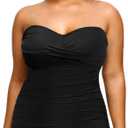 Aqua Eve Plus Size Tankini Top Only Bandeau Swim Top Strapless Swimsuit Top Twist Front Bathing Suit Top No Bottom (Black) 14W