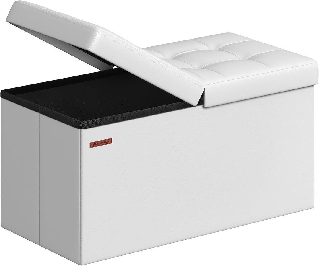 SONGMICS 30 Inches Folding Storage Ottoman Bench with Flipping Lid
Storage Chest Footrest Padded Seat, MDF Support, Cloud White and Ink Black, MINOTA Collection ULSF45WT