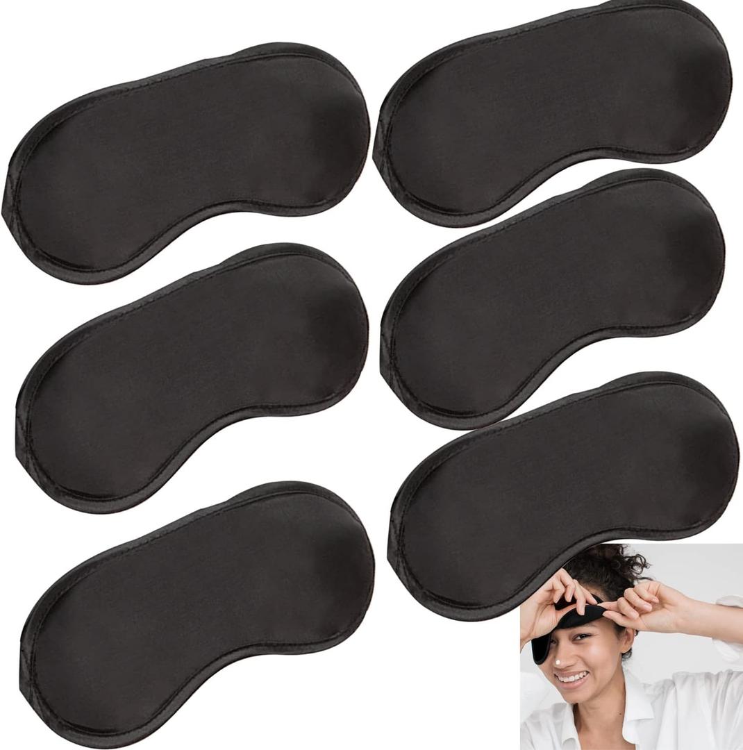 6 Pack Blindfold Eye Mask Cover Sleep Mask for Party Games Travel Sleep Team Build Party Supply with Adjustable Strap for Women Men Kids, Black