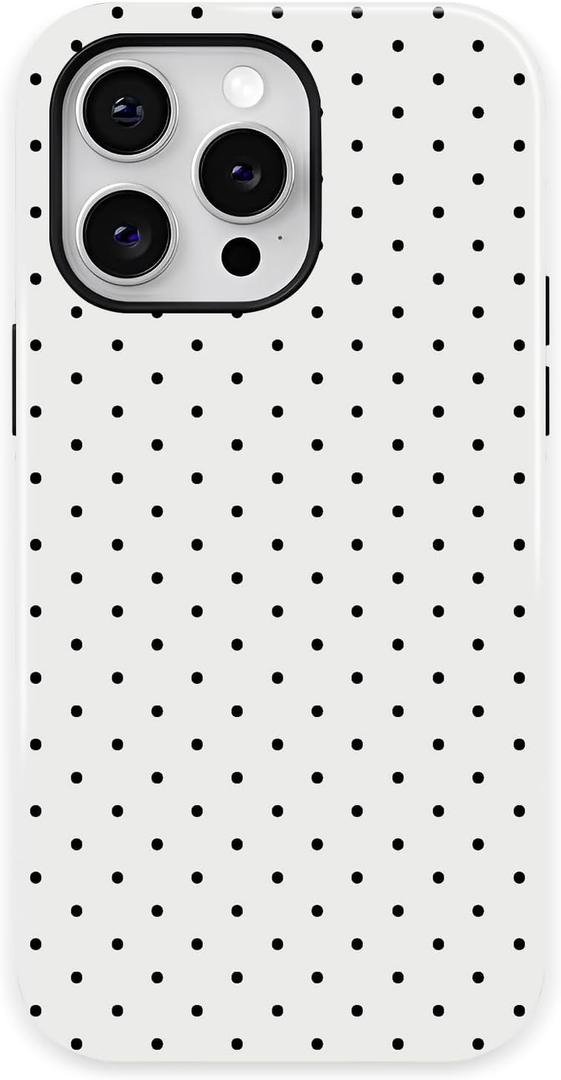Trendy Cute Hybrid 2 Layer White Polka Dot Phone Case for iPhone 14 Pro,White