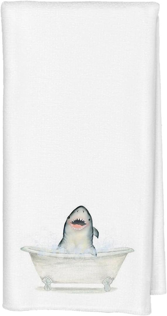 Funny Shark Bathroom Hand Towels, Shark Bathroom Decor, Coastal Beach Ocean Animal Decorative Hand Towels for Kids Bath Room Washroom, 16x24 Inch