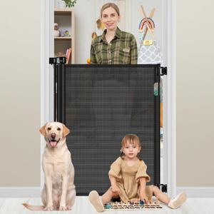 42 Inch Extra Tall Baby Gate 0"-39" Wide Narrow Baby Gate for Stairs Extra Tall Retractable Dog Gates for Doorways Extra Tall Pet Gate Indoor Mesh Gate for Kids Tall Dog Gates for The House, Black
