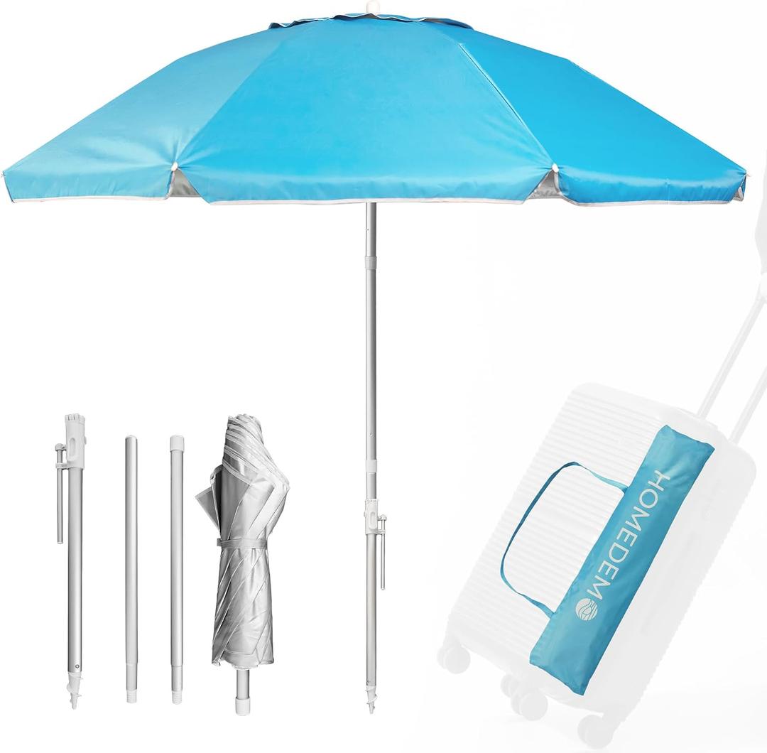 HOMEDEMO 7FT Portable Folding Beach Umbrella for On-the-Go Sun Protection at Outdoor Events
