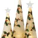 Red Co. Glass Christmas Tree Figurine Ornaments with LED Lights, Light-Up Holiday Season Dcor  Holly Berry in Silver  Set of 3 Sizes, 11 Inch, 9.5 Inch and 8 Inch