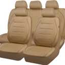 CAR PASS Piping Leather Seat Cover,Universal FIT with Composite Sponge Inside,Airbag Compatible and Reserved Opening Holes,Inside zipper for Cars,Sedan,SUV,Truck(Full Set,Beige with Tan Piping-Stripe)