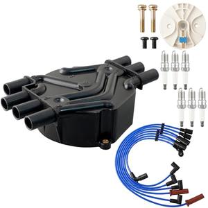 MOAUTO Ignition Distributor Cap & Rotor and Iridium Spark Plugs with Wire Set Tune Up Kit 671-6068 DR475T Compatible with Chevrolet Astro Blazer C1500 P30 S10 GMC K1500 P3500 Savana 1500 2500 4.3L V6