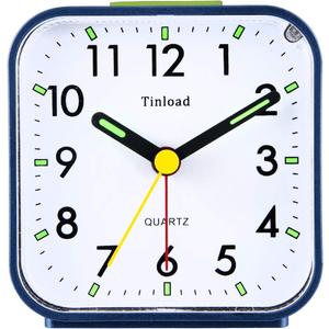 Small Battery Operated Analog Alarm Clock Silent Non Ticking, Ascending Beep Sounds, Snooze,Light Functions (Blue)