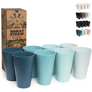 Grow Forward Premium Wheat Straw Cups - 20 oz Unbreakable BPA Free Hard Plastic Cups - Reusable Lightweight Plastic Drinking Glasses for Kitchen, Outdoor, Water, Camping, RV - Seascape