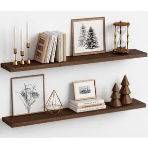 Harwaya 48 inch Floating Shelves Dark Wood, Long Wall Shelves for Bedroom