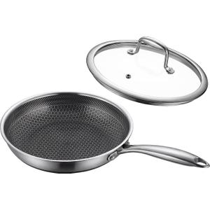 8" Non-Stick Frying Pan with Lid Tri-Ply Stainless Steel Pan with Stay-Cool Handle Oven & Dishwasher Safe For Induction, Ceramic & Gas Stovetops