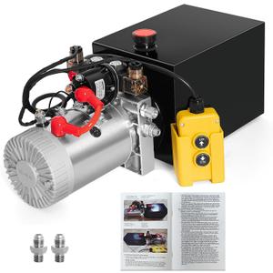 Hydraulic Pump 12V Dump Trailer Pump - Hydraulic Power Unit 8 Quart Double Acting Electric Hydraulic Pump for Dump Trailer Car Lifting (with 2pcs Extra SAE #6 Connectors)