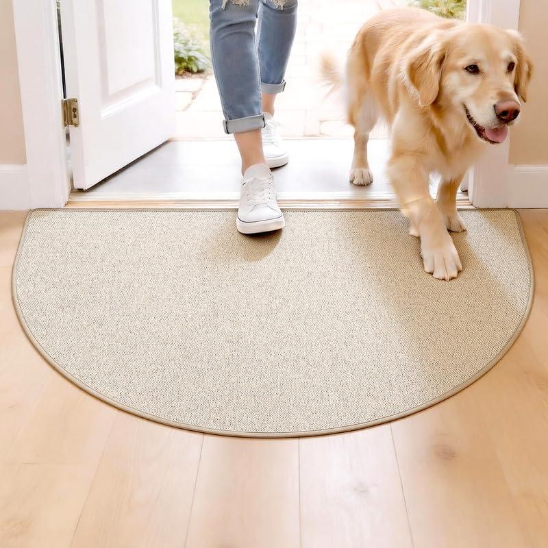 Door Mat 36" x 24", Half Circle Non Slip Washable Entry Rug, Low Profile Absorbent Doormat for Front Door, Back Door, Entryway, Kitchen Soft Semicircle Indoor Floor Mat, Khaki