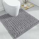Toilet Rug 24x24 Inch - Grey U-Shaped Bathroom Floor Mat, Soft Shaggy Plush Absorbent Chenille Contour Rug, Non-Slip Washable Pedestal Base Rug