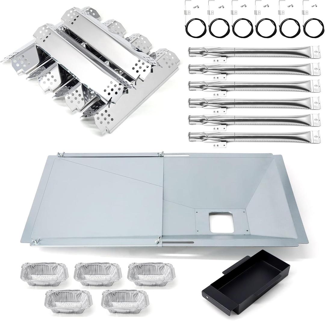 Adviace Replacement Parts for Nexgrill 720-0898, Drip Pan Grease Tray, Grill Heat Plates, Burner Tubes and Igniter for Nexgrill 720-0898 Deluxe 6 Burner Gas Grill