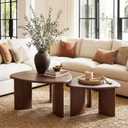 Honyee Nesting Coffee Table Set of 2, Modern Walnut Wood Veneer Coffee Table and Side Table Set for Living Room, Small End Table Set with Flexible Use and Space-Saving Design