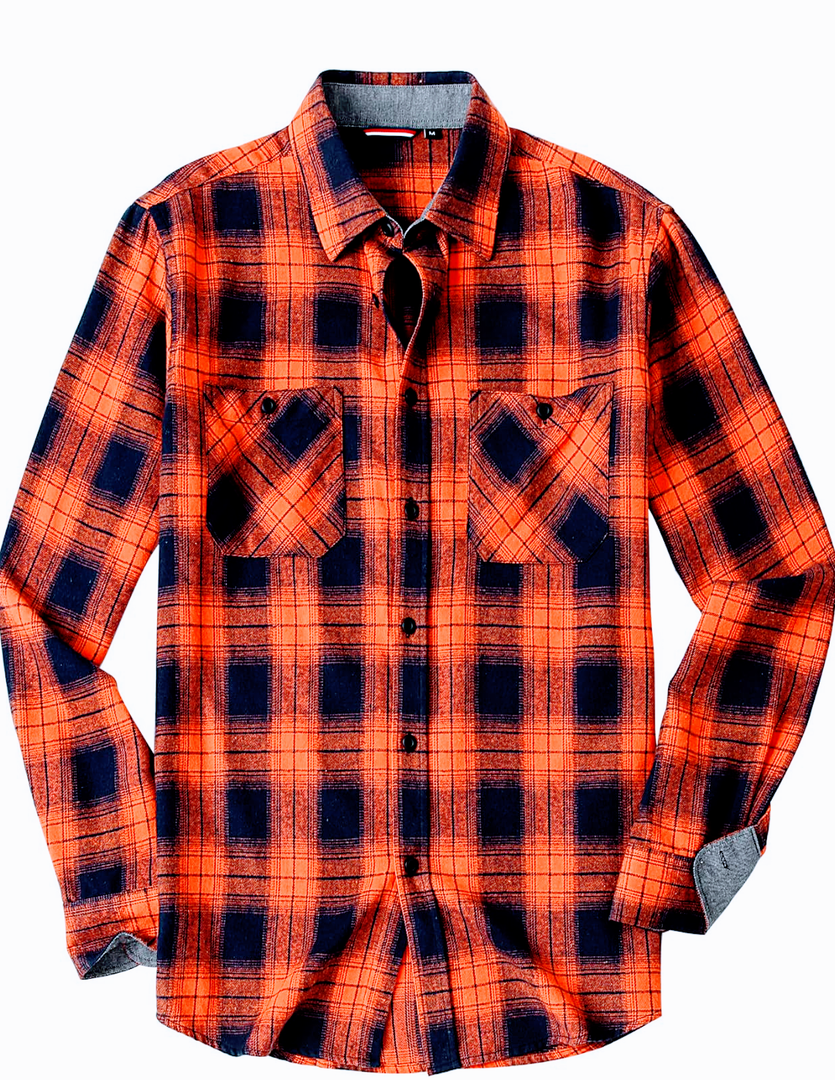 Alex Vando Mens Button Down Shirts Regular Fit Long Sleeve Casual Plaid Flannel Shirt, Orange, XL