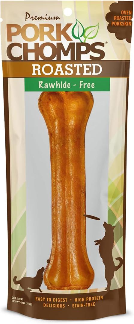 Pork Chomps Roasted Pressed Pork Skin Dog Chew, 7-inch Bone, 1 Count (EXP 04/24/28)