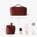 EACHY Travel Makeup Bag, Large Capacity Cosmetic Bag for Women, Waterproof PU Leather, Flat Open Portable Toiletry Bag for Skincare, Brushes & Travel Essentials