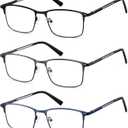 LKEYE Progressive Multifocus Reading Glasses Men No Line Multifocal Transition Blue Light Readers Metal Wide Frame Eyeglasses (Readerblack&gun&blue)