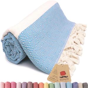 Bazaar Anatolia Turkish Beach Towel 100% Cotton, Quick Dry, Sand Free Towel for Bathroom, Camping, Travel, Teal Oversized 71x39 Inches Diamond Turquoise