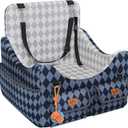 Dog Car Seat for Small/Medium Dogs up to 35lbs, 4-Pocket Storage Memory Foam Dog Booster Seat, Detachable Washable Pet Car Seat with Safety Belt, Outdoor & Indoor Use (Blue/Grey)