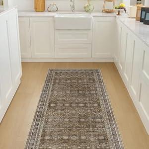 WITSHOCK Vintage 2x6 Runner Rug for Hallway, Soft Non-Slip Low Pile Blue Boho Retro Washable Area Rug for Living Room, Bedroom, Kitchen, Dining Room, Meeting Room