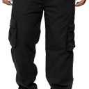 AIFARLD Men's Cargo Pants with Pockets Cotton Hiking Sweatpants Casual Athletic Jogger Sports Outdoor Trousers Relaxed Fit (Large, Black)