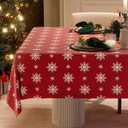 Christmas Red Tablecloth, Rectangle Table Cloh with Snowflake Decorations, Spillproof Cotton Linen Fabric Table Cover for Holiday, Winter, Party - 60''x84''