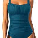 Aqua Eve One Piece Bathing Suit for Women Tummy Control Swimsuit Slimming Vintage Swimwear (X-Large, Green)