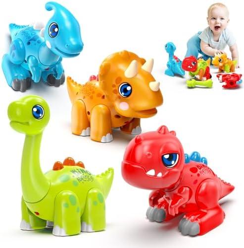 Marstone Toddler Dinosaur Toys for 1 Year Old Boy Gifts: Educational Light Up Sound Building Baby Musical Toys 12-18 Months, Mix and Match Learning Birthday Gift for Kids 1 2 3 Year Old