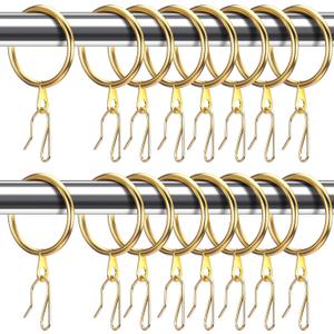 Hotop 60 Pieces 1.65 Inch Metal Drapery Curtain Rings Curtain Hanging Rings and 60 Pieces Metal Drapery Pin Hooks for Drapes Window Door Shower (Gold)