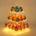YestBuy 3 Tier Clear Square Cupcake Stand - Premium Cupcake Holder - Acrylic Cupcake Tower Display - Cady Bar Party Décor + LED Light String - Ideal for Weddings, Birthday Parties (Yellow Light)