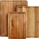 YSTKC Acacia Wood Cutting Boards Set of 3 PCS for Kitchen, Large Wooden Cutting Board Set with Handle, Thick Chopping Board, Butcher Block Wooden Trays for Meat, Fruit Vegetable and Cheese