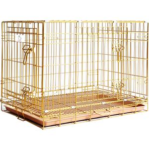 HOMEY PET Copper Gold Dog Crate 30 Inch, Portable Folding Metal Wire Dog Kennel Pet Dog Cage with Removable Floor Grid, Pull Out Pan, Double Doors, Handle for Medium-Small Breed Dogs Indoor Travel (30.2"L x 18.9"W x 22.4"H)