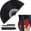 Clack Fans for Line Dancing 13 Inch Glitter Boots on The Ground Hand Fan,Foldable Hand Fan for Dance Parties, Performances, Sparkly Hand Fans for Women Foldable(Black)