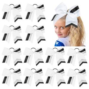12PCS Cheer Bows Bulk Glitter Cheerleading Bows Girls Hair Bows White Black Cheer Bows Elastic Band Ponytail Holder for Cheerleaders Teen Girls College Sports Competition