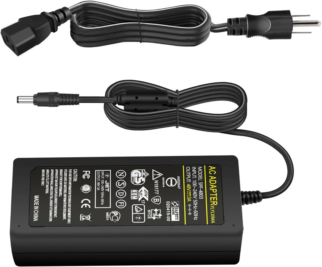 48v Power Supply 48V 3A Power Adapter AC 100-240V to DC 48V 144W Switching Charger 5.5 X 2.5mm US Plug Transformer for POE Switch, CCTV Camera,LED Light.ETC