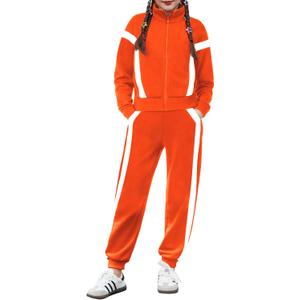 Zaclotre Girl's 2 Piece Outfits Zip Up Sweatsuit Contrast Striped Sweatshirt Sweatpant Sets Jogging Track Suit (9-10 Years, Orange)