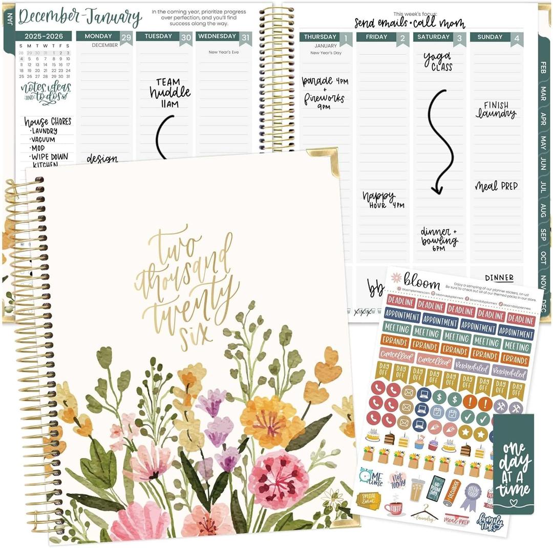 2 x bloom daily planners 2026 Hardcover Calendar Year Goal & Vision Planner (January to December) - Monthly & Weekly Agenda Organizer - 7.5" x 9" - Beige Bouquet